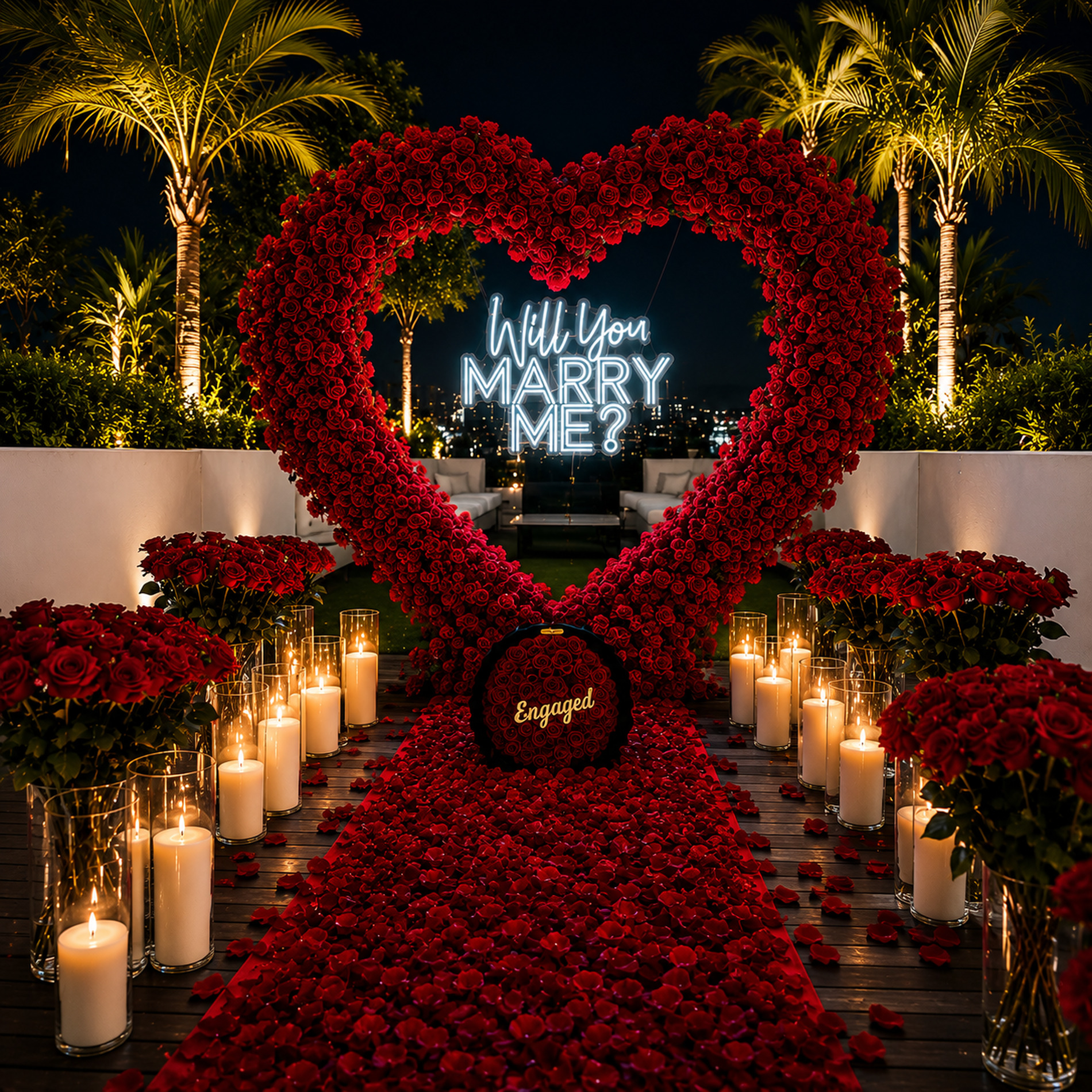 Luxury rose garden marriage proposal setup by Royalty Surprise Hub