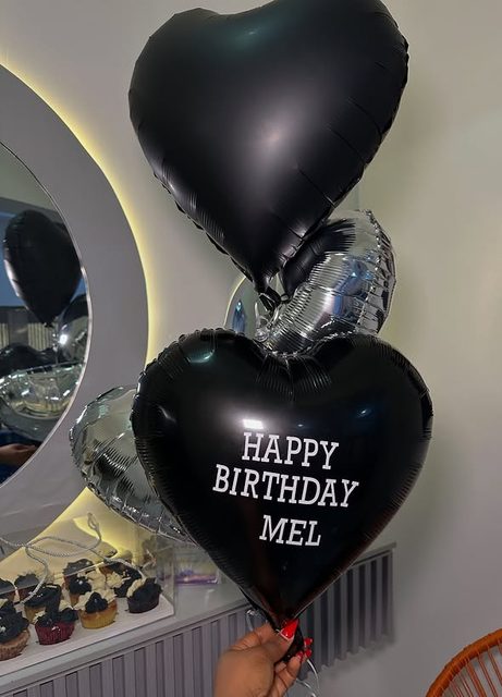 Black heart balloon bouquet happy birthday