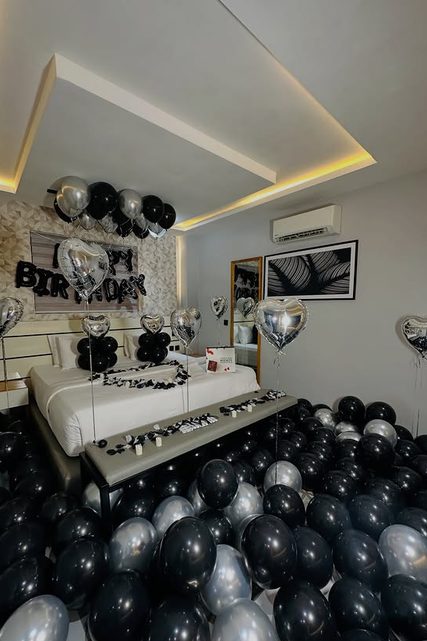 All black balloon birthday suite decoration